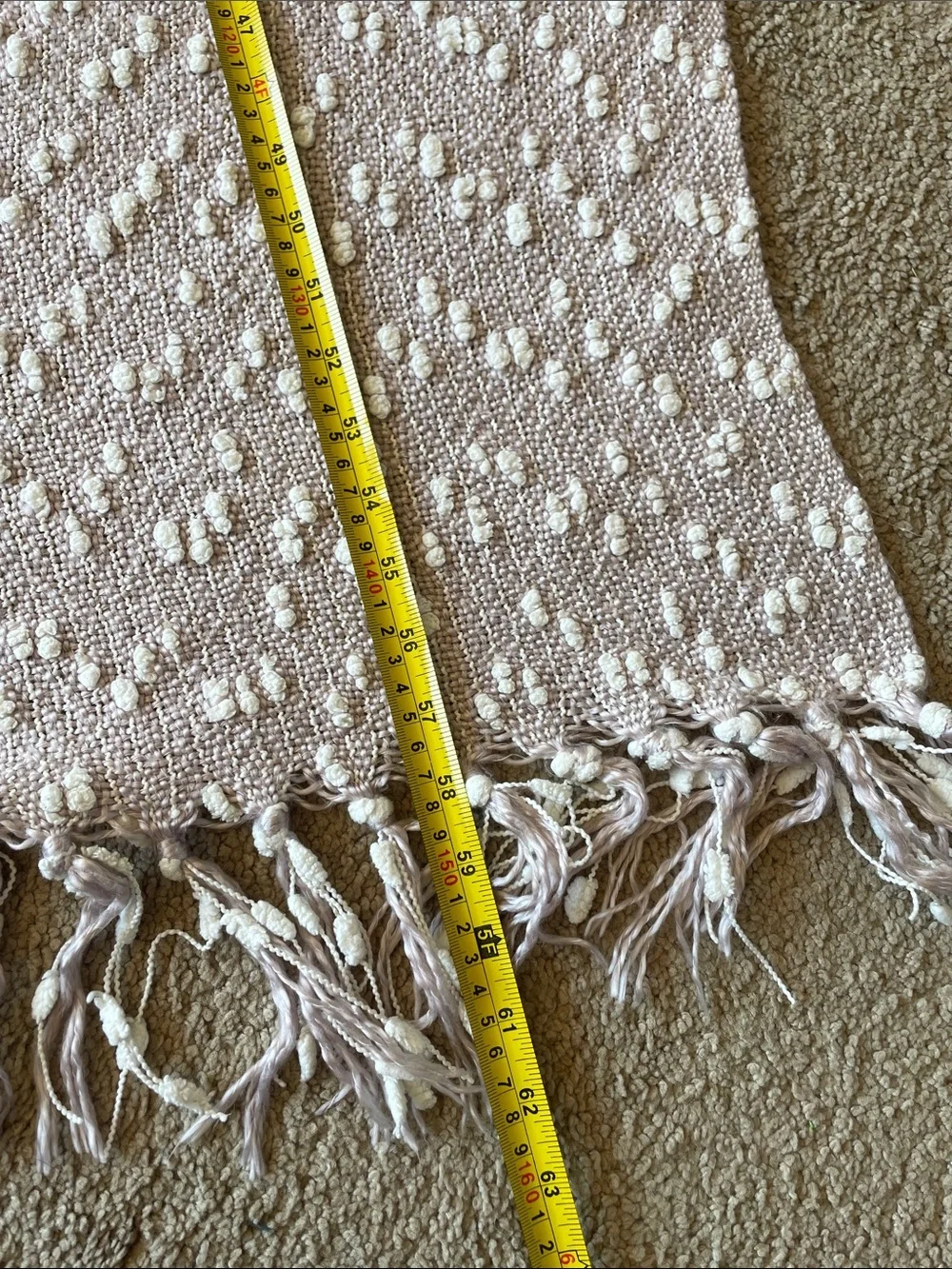 Christian Siriano Light Blush & White Chenille Throw with Fringe 58”x49” Hygge